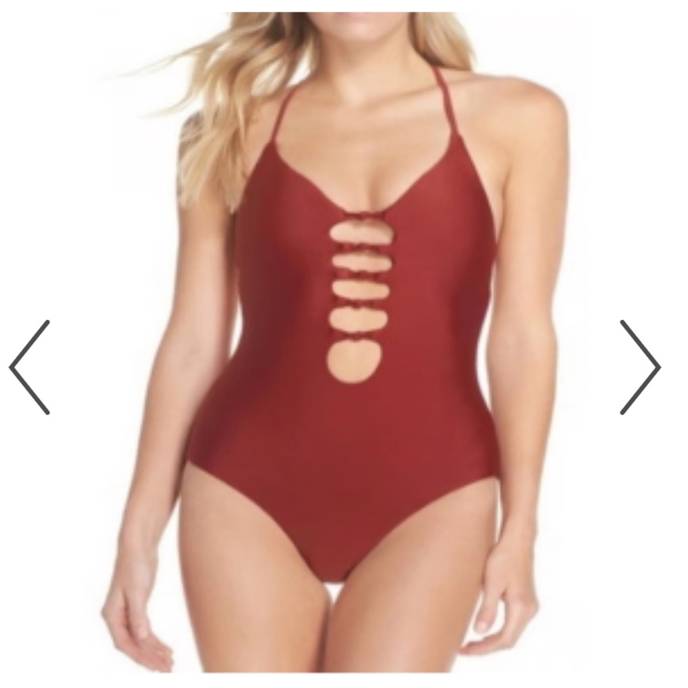 Becca By Rebecca Virtue X-Back Knotted Front Love Letter Swimsuit